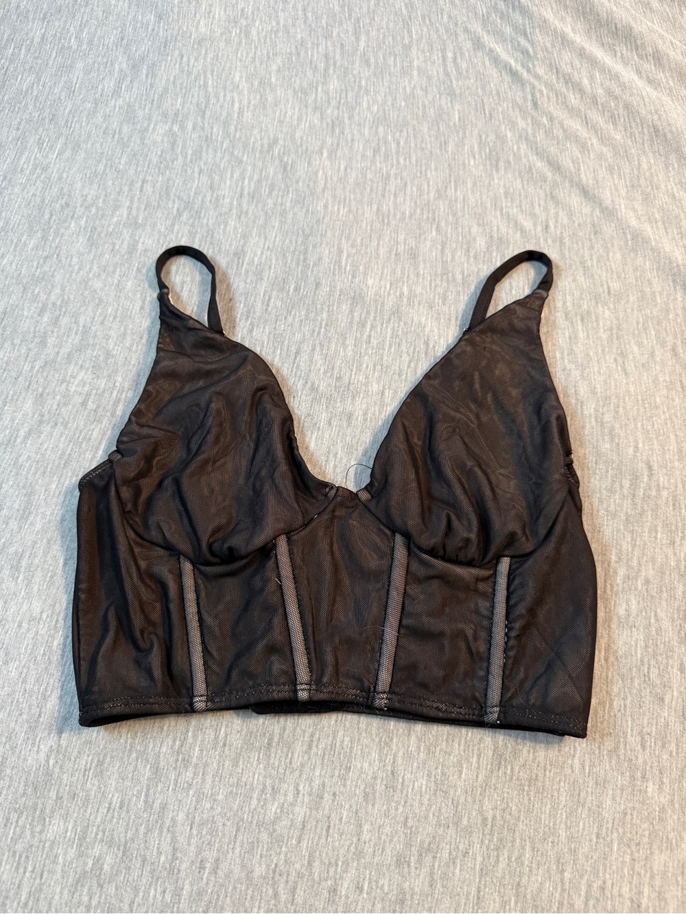 Forever 21 Black Mesh Longline Crop Bralette